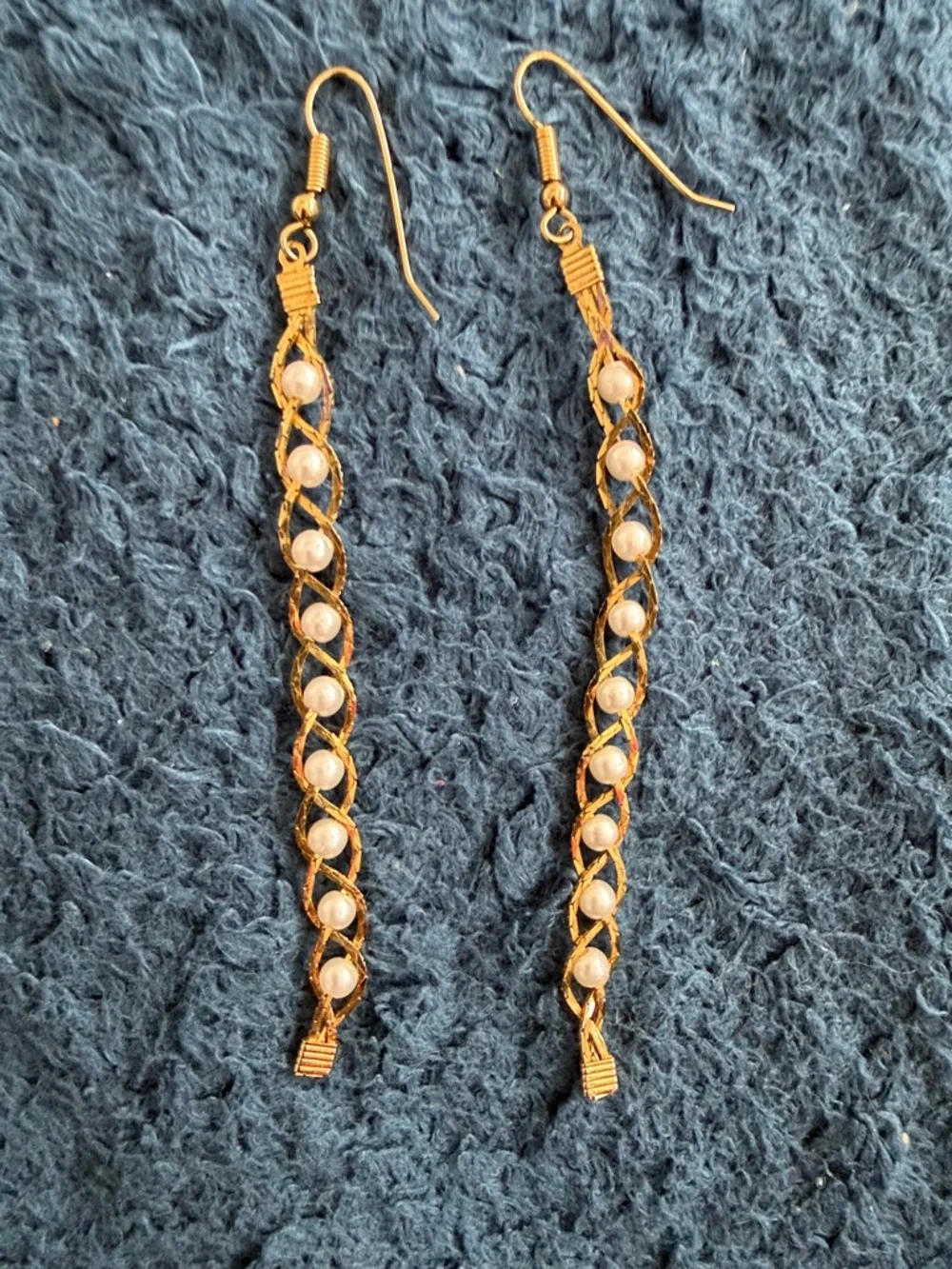 Gold-Tone Long Dangle Earrings with Crystal Accents - Picture 2 of 2